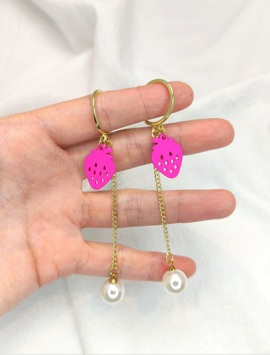 Rosa jordbær Øreringer med perler