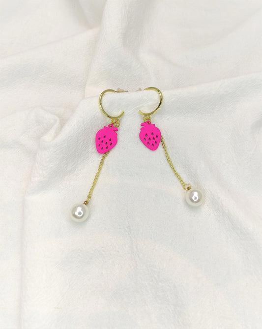 Rosa jordbær Øreringer med perler