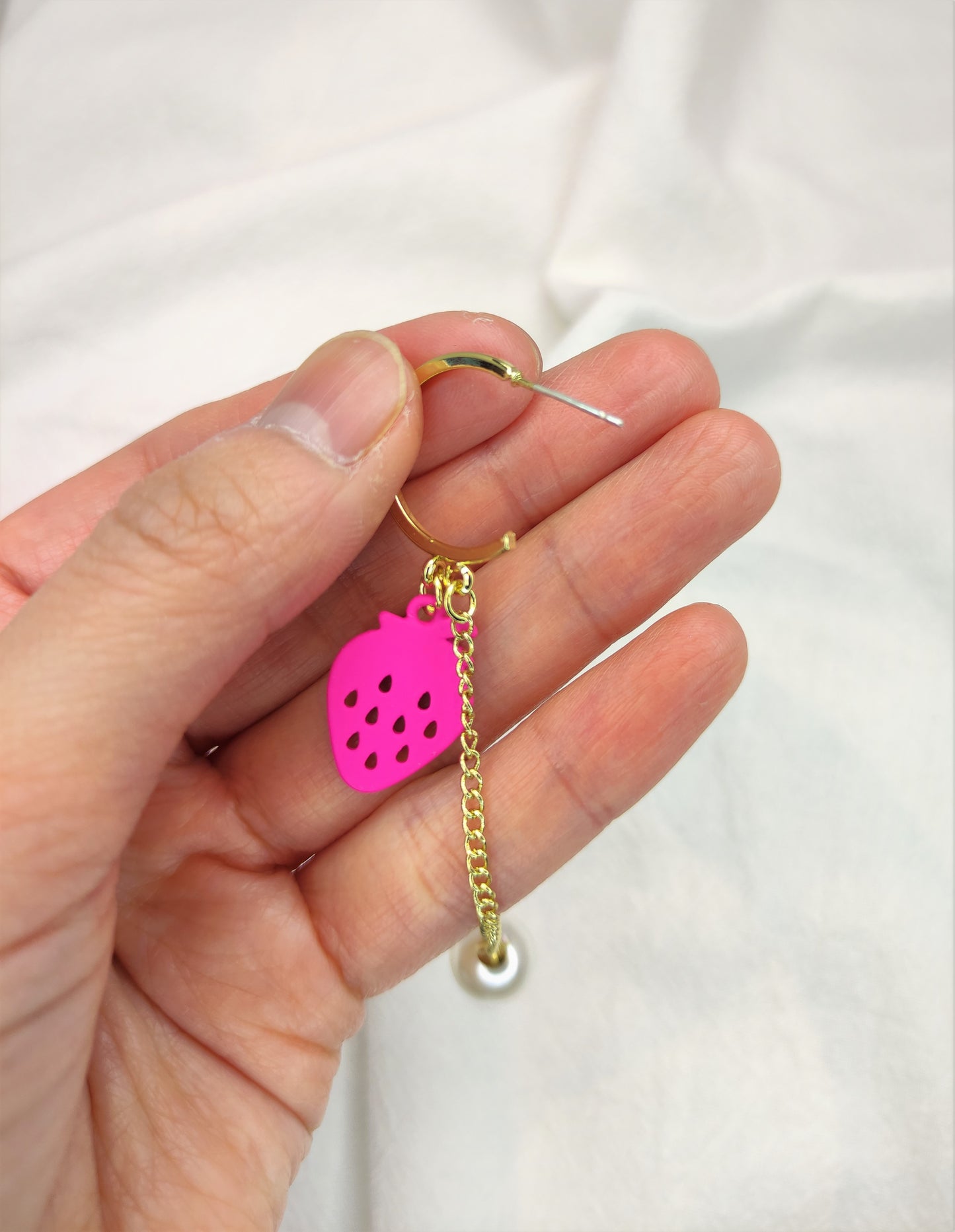 Rosa jordbær Øreringer med perler