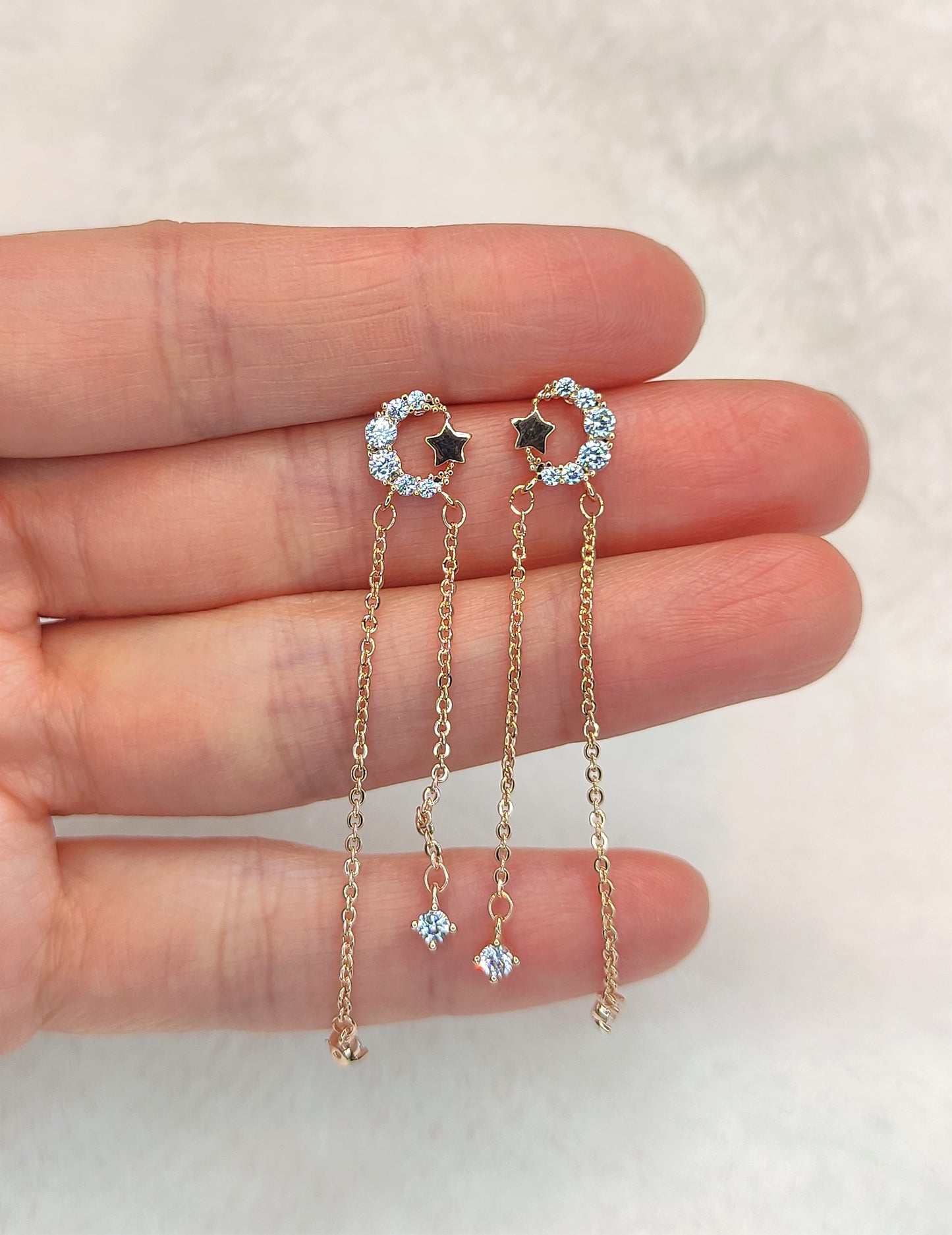 Star and Moon Drop Earrings
