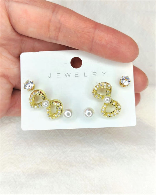 6-delers sløyfe øredobber med perler sett