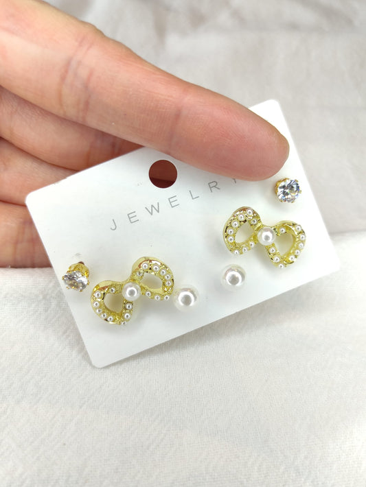 6-delers sløyfe øredobber med perler sett