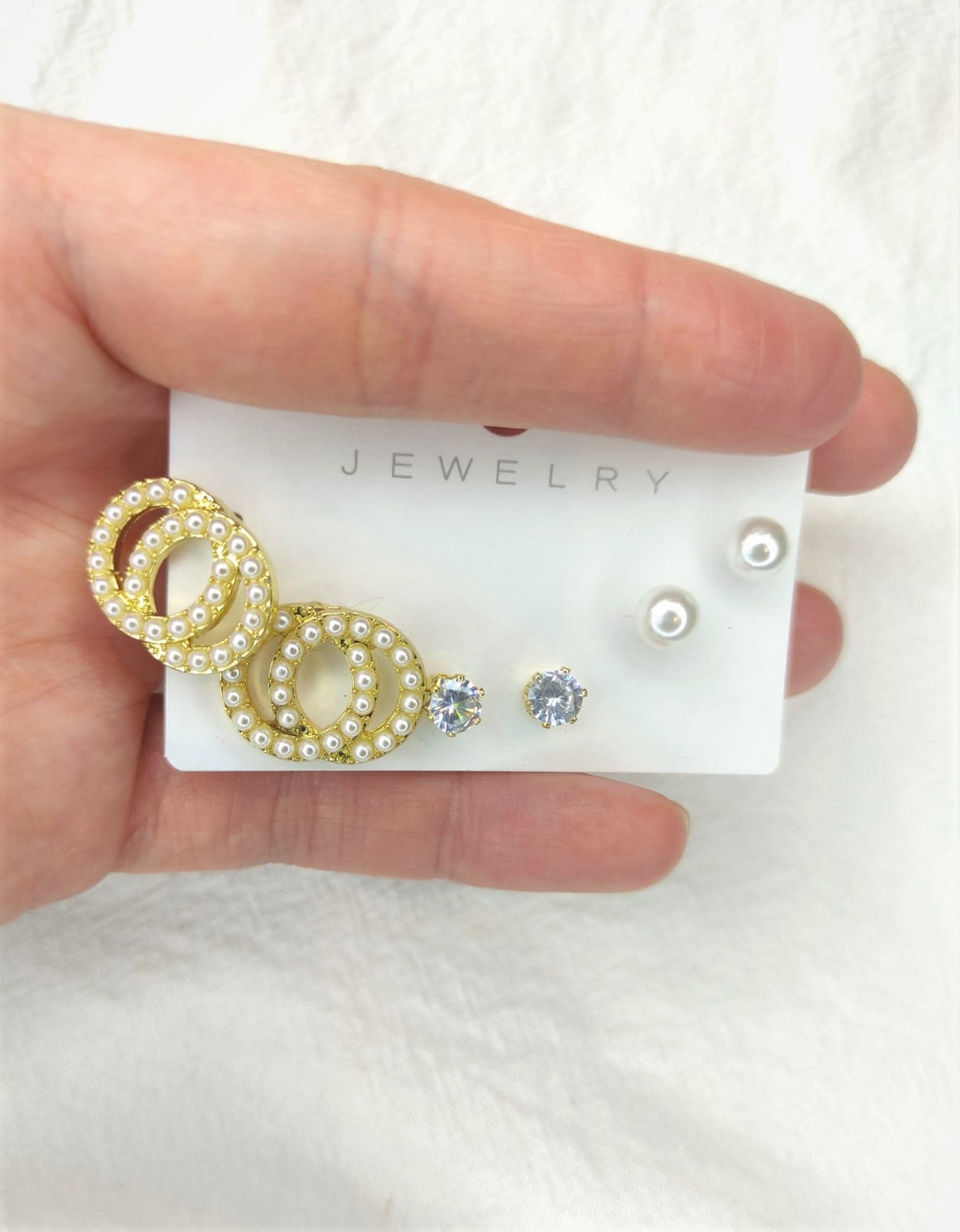 6-delers dobbeltsirkel øredobber med perler og zirkonia