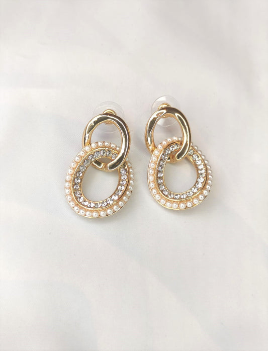 Dobbeltsirkel øredobber med zirkonia og perler