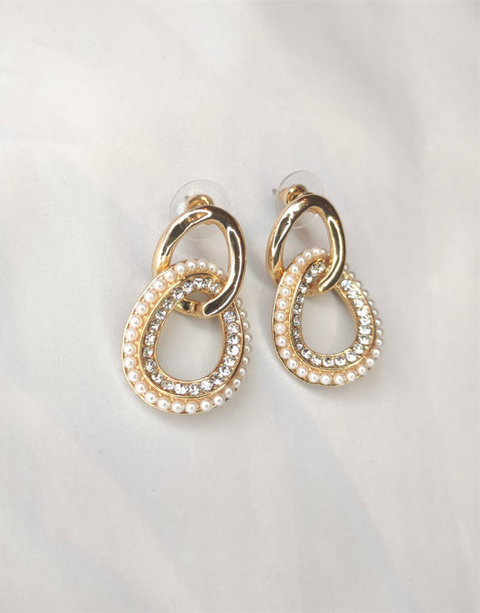 Dobbeltsirkel øredobber med zirkonia og perler