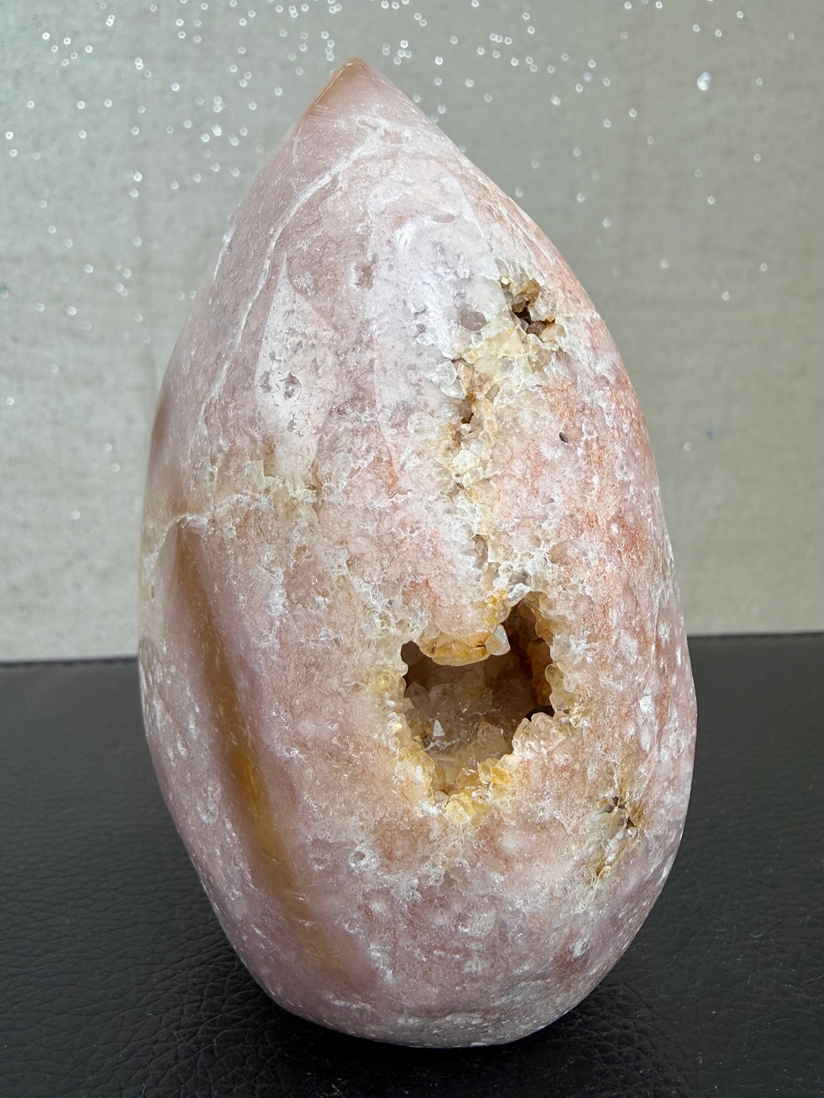 Blomster Agat med druzy kvarts flamme