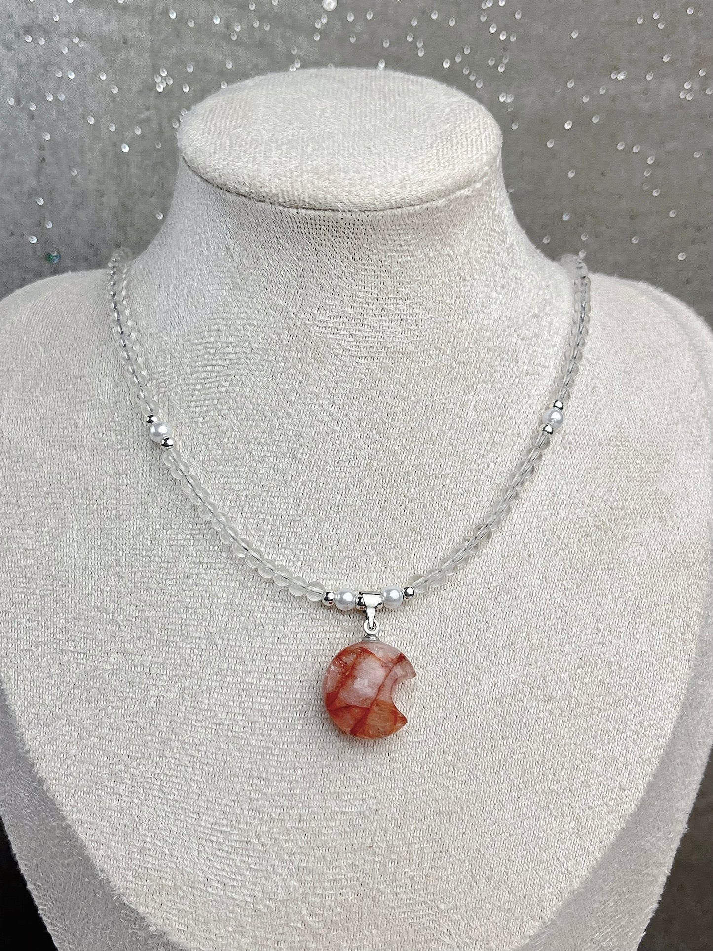 Flammekvarts og klar kvarts Halskjede