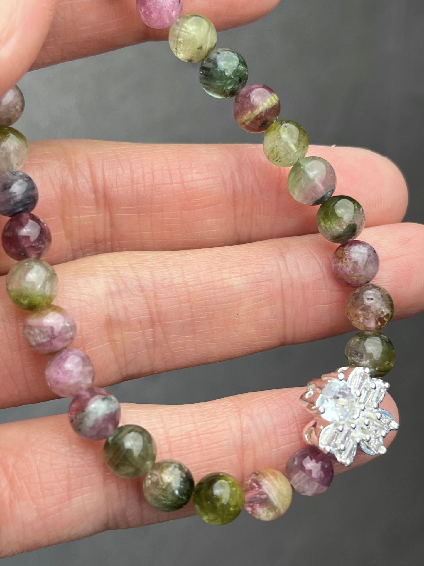 Handmade tourmaline bracelet with carabiner lock