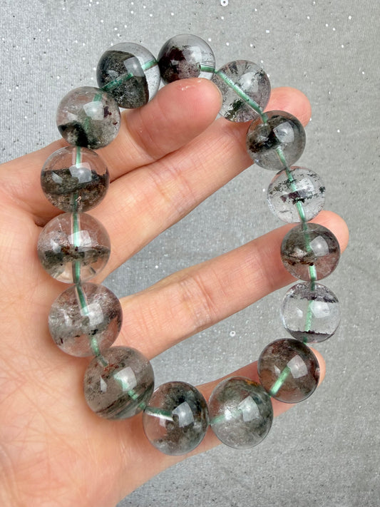 Hagekvarts/Lodolitt armbånd 14mm+