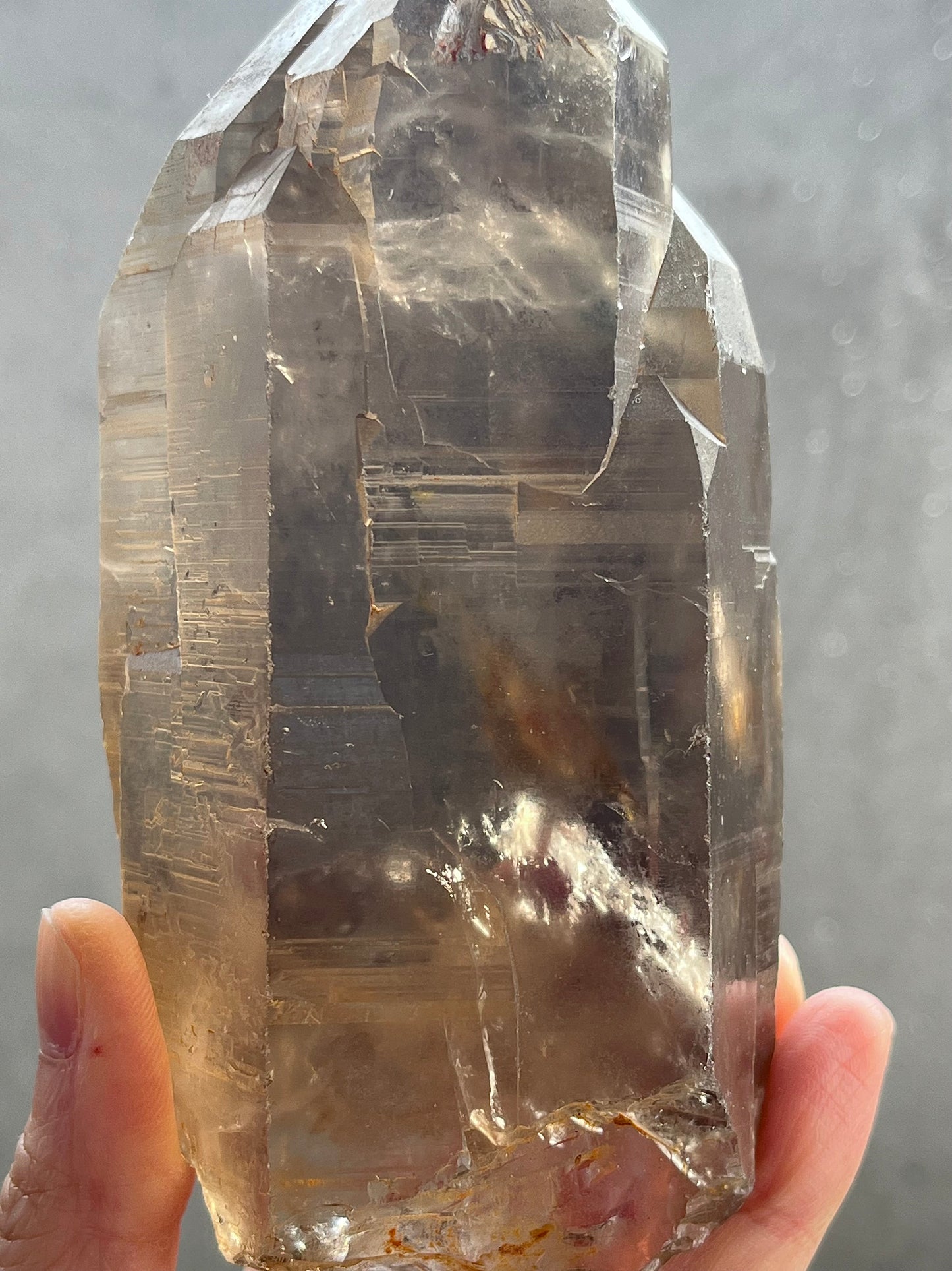 Natural elestial smoky quartz with skeletal structure