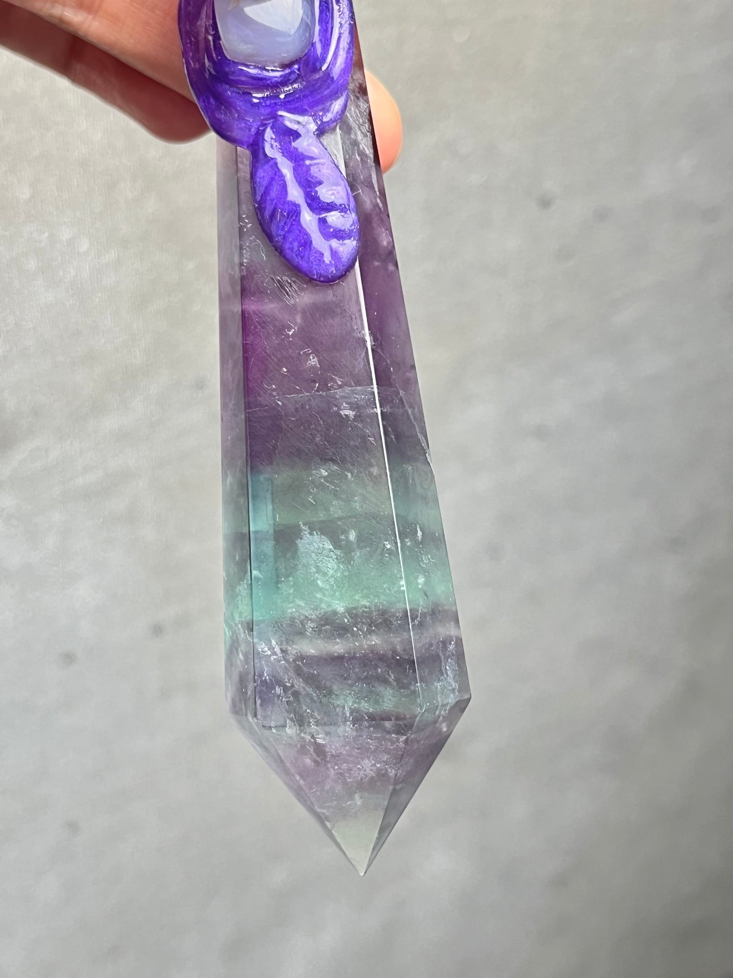 Krystall tryllestav, Klarkvarts+Fluoritt