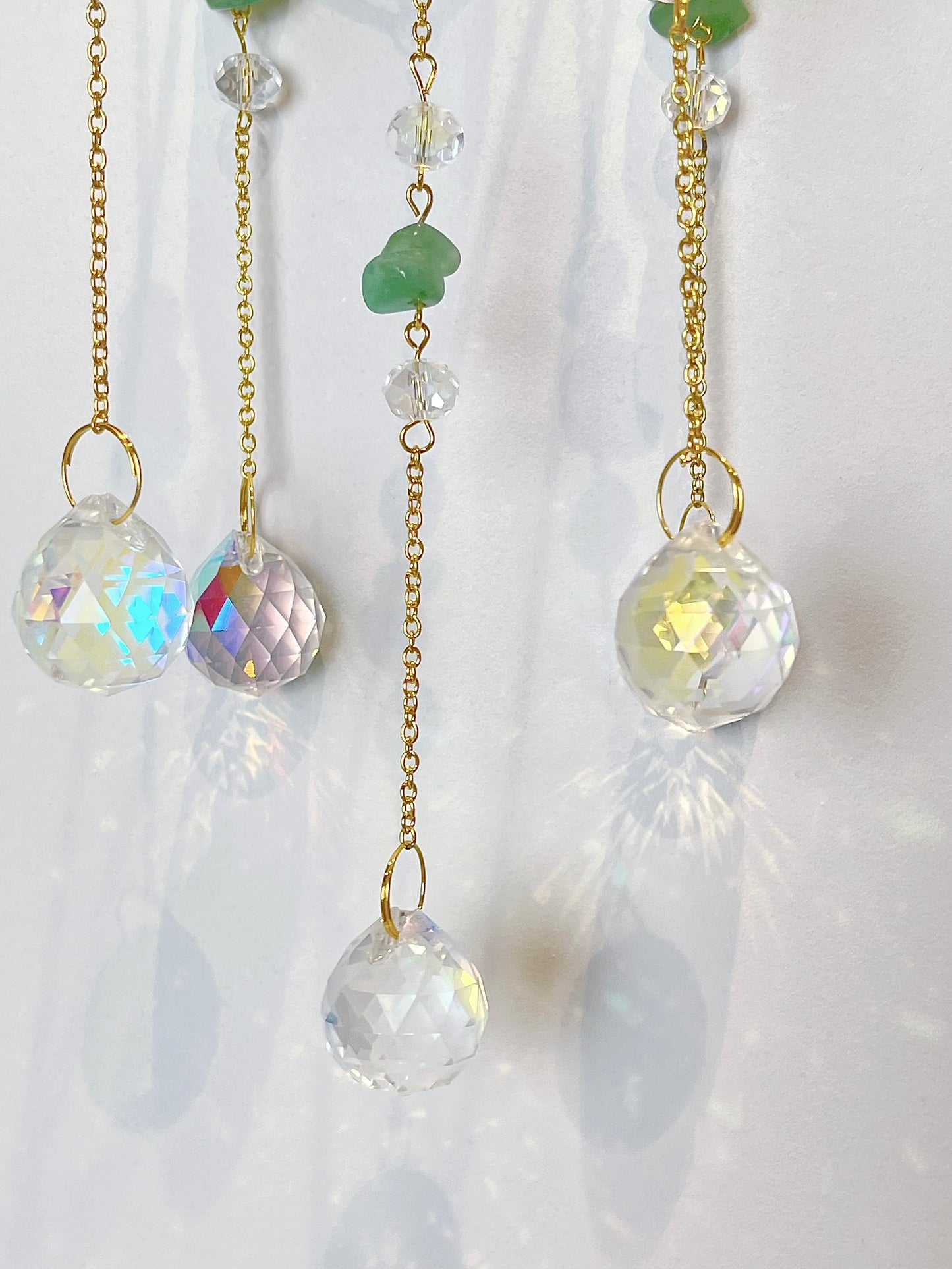 Krystall solfanger, Fluoritt+Grønn Aventurin