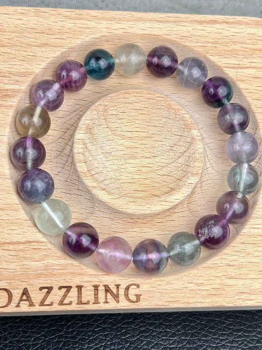 Regnbue Fluoritt armbånd 10mm+