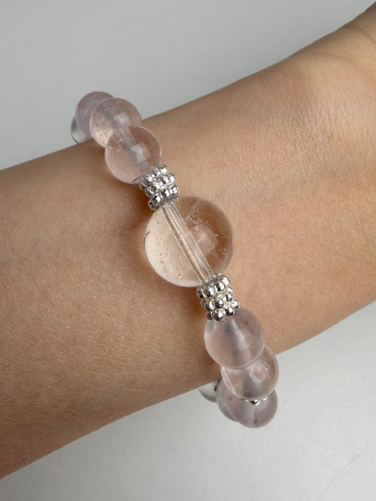 Klar kvarts og Rosenkvarts - Håndlaget armbånd