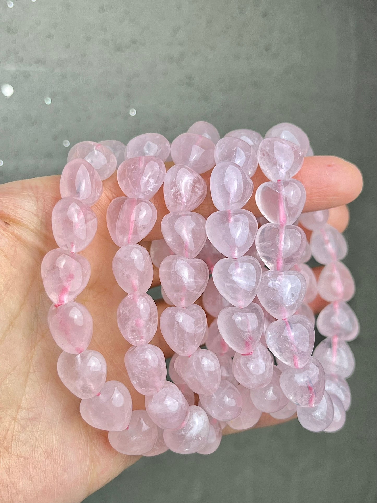 Rosenkvarts hjerte armbånd 11mm+