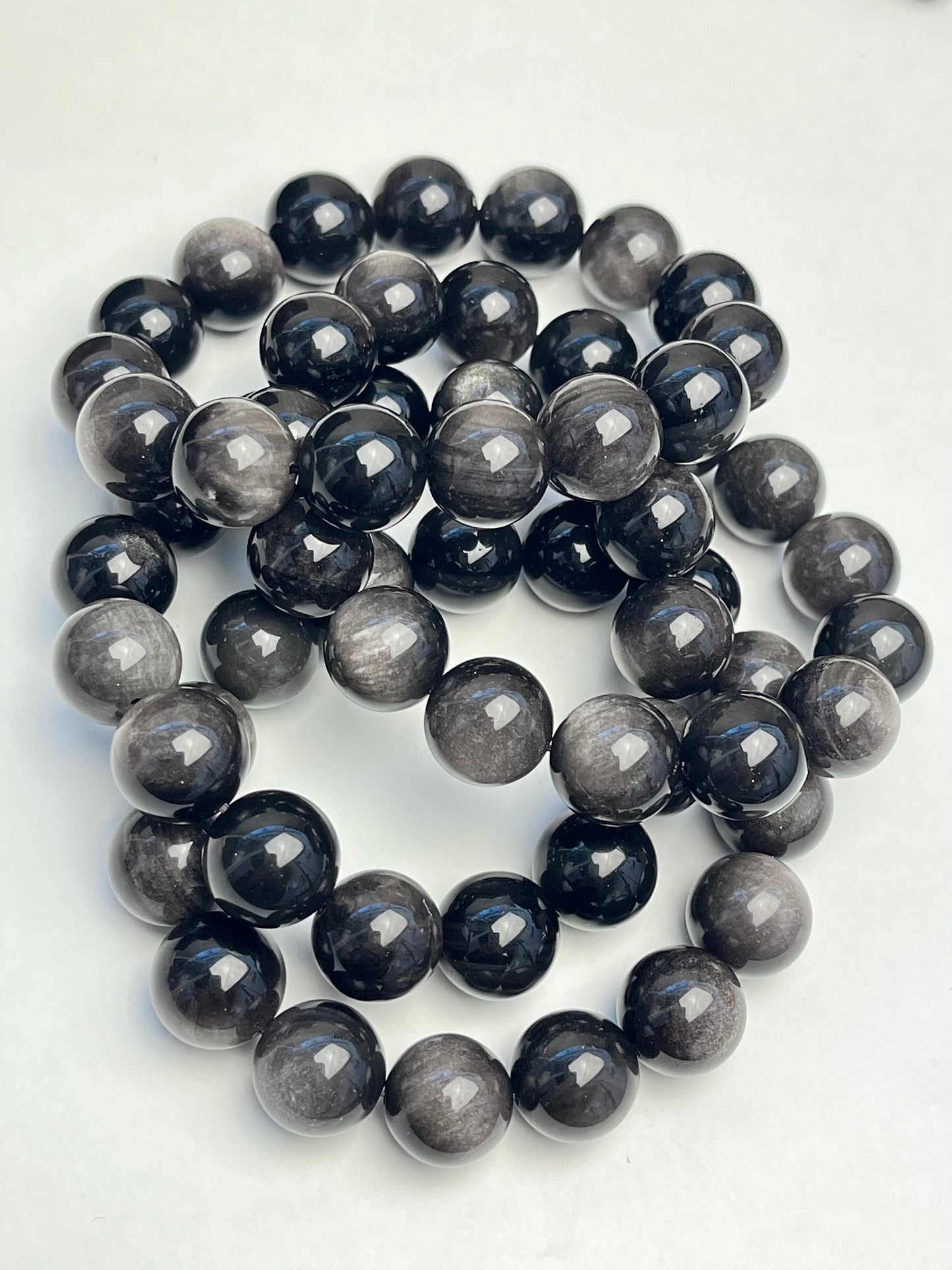 Sølv Obsidian armbånd 13-14mm+