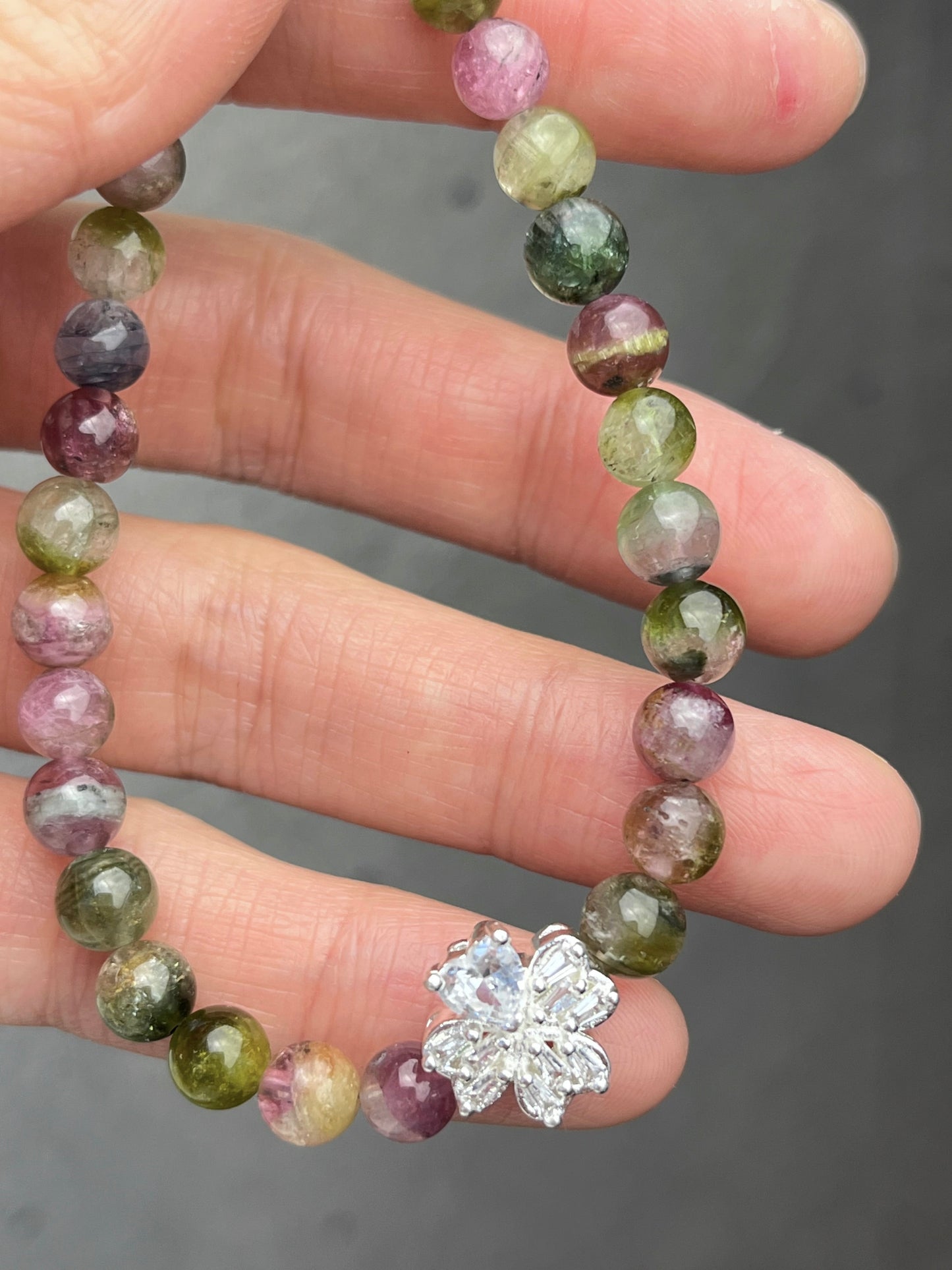 Handmade tourmaline bracelet with carabiner lock