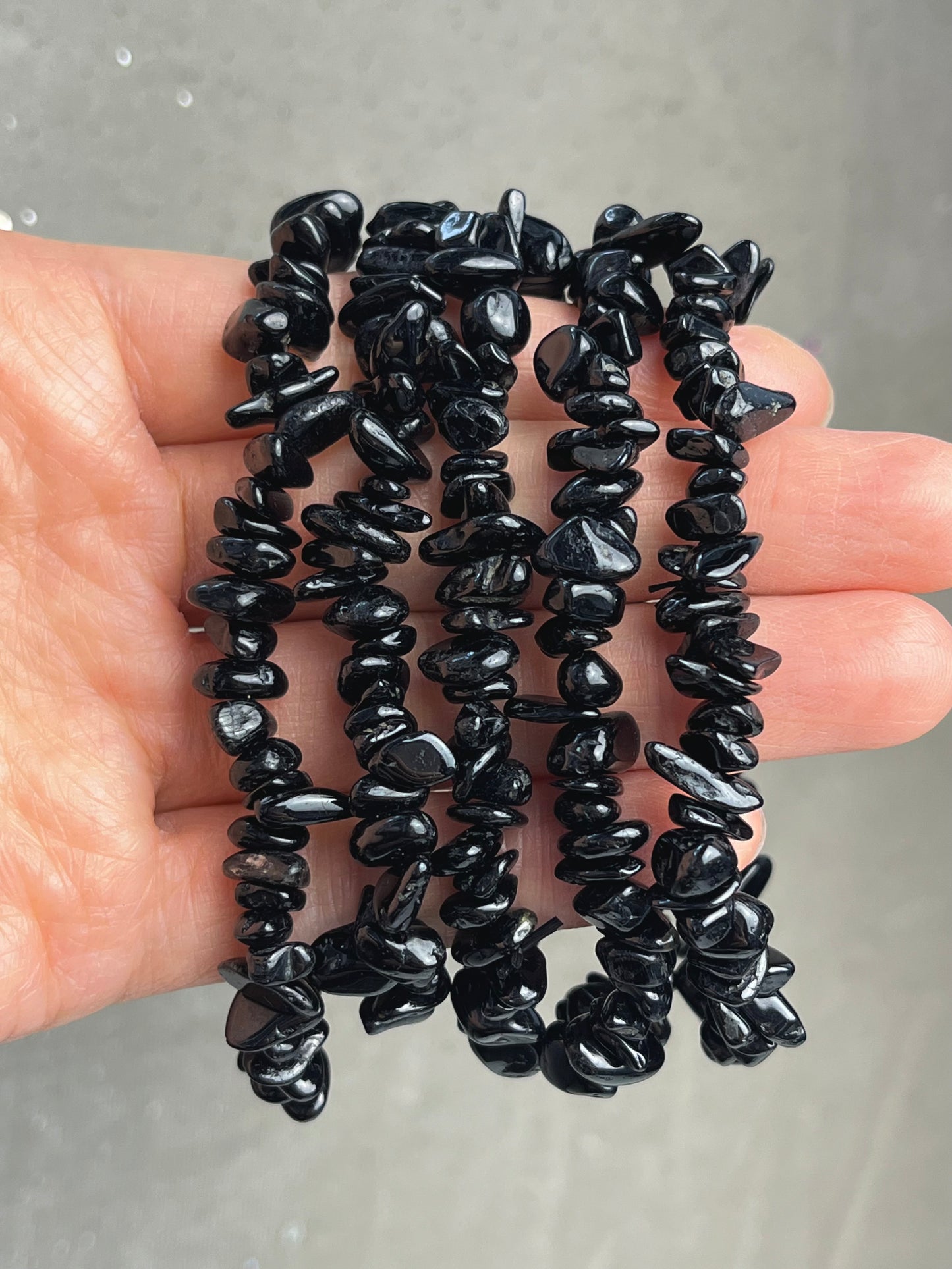 Black Tourmaline Chips Bracelet 7mm+