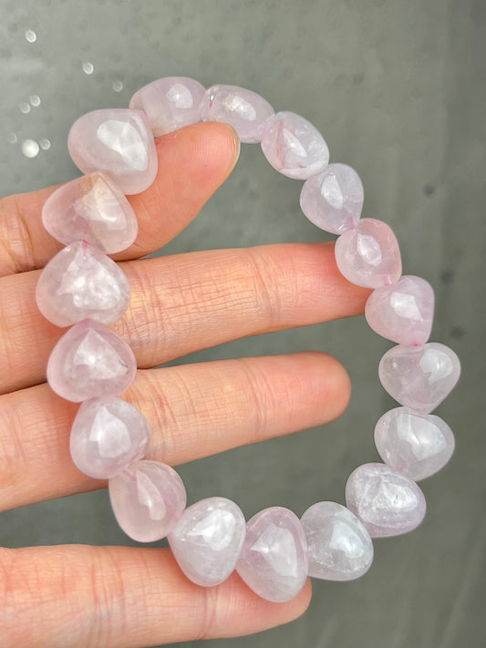 Rosenkvarts hjerte armbånd 13mm+