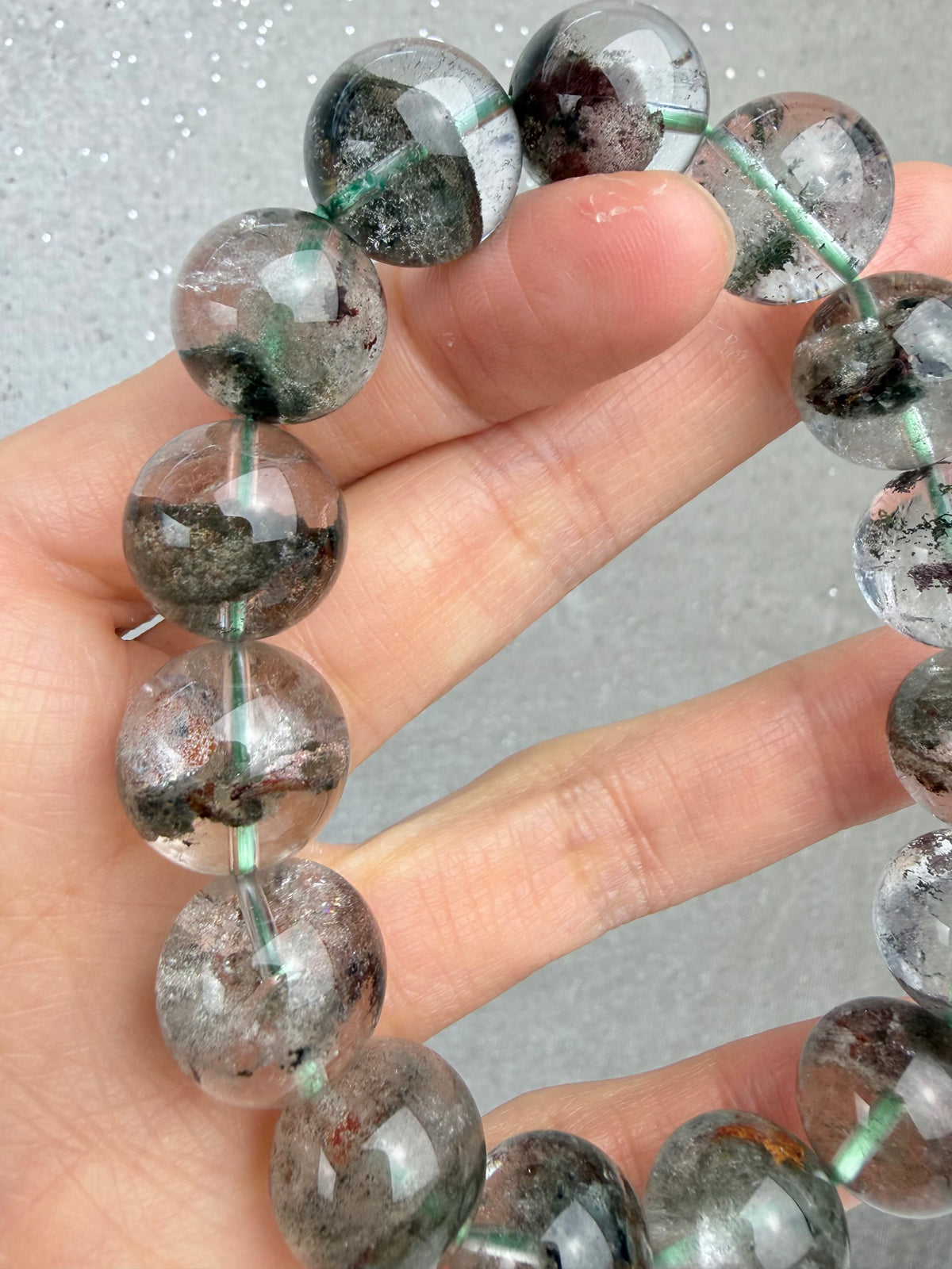 Hagekvarts/Lodolitt armbånd 14mm+