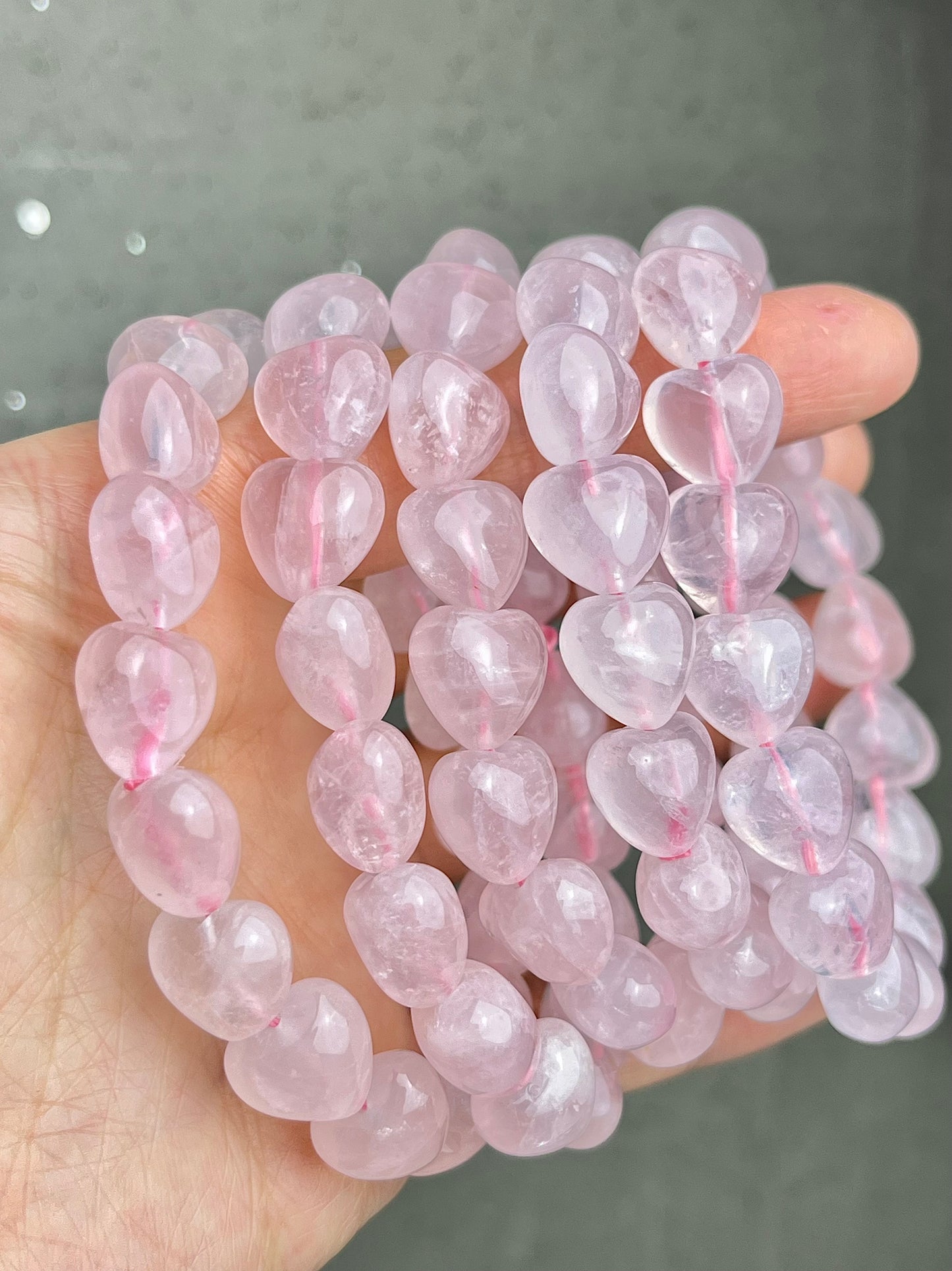 Rosenkvarts hjerte armbånd 11mm+