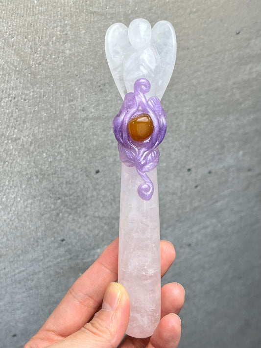 Krystall tryllestav, Klarkvarts+Rosenkvarts