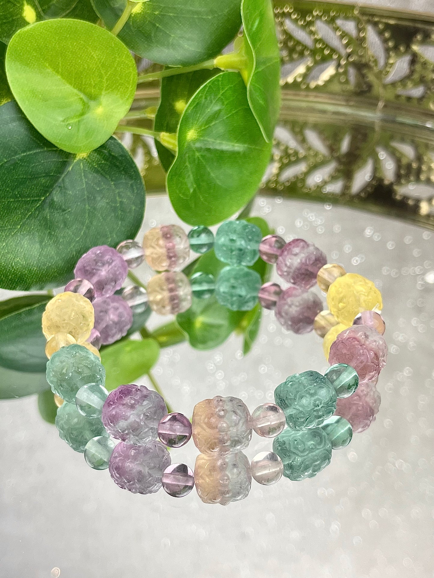 Utskåret fluorittarmbånd 11mm+