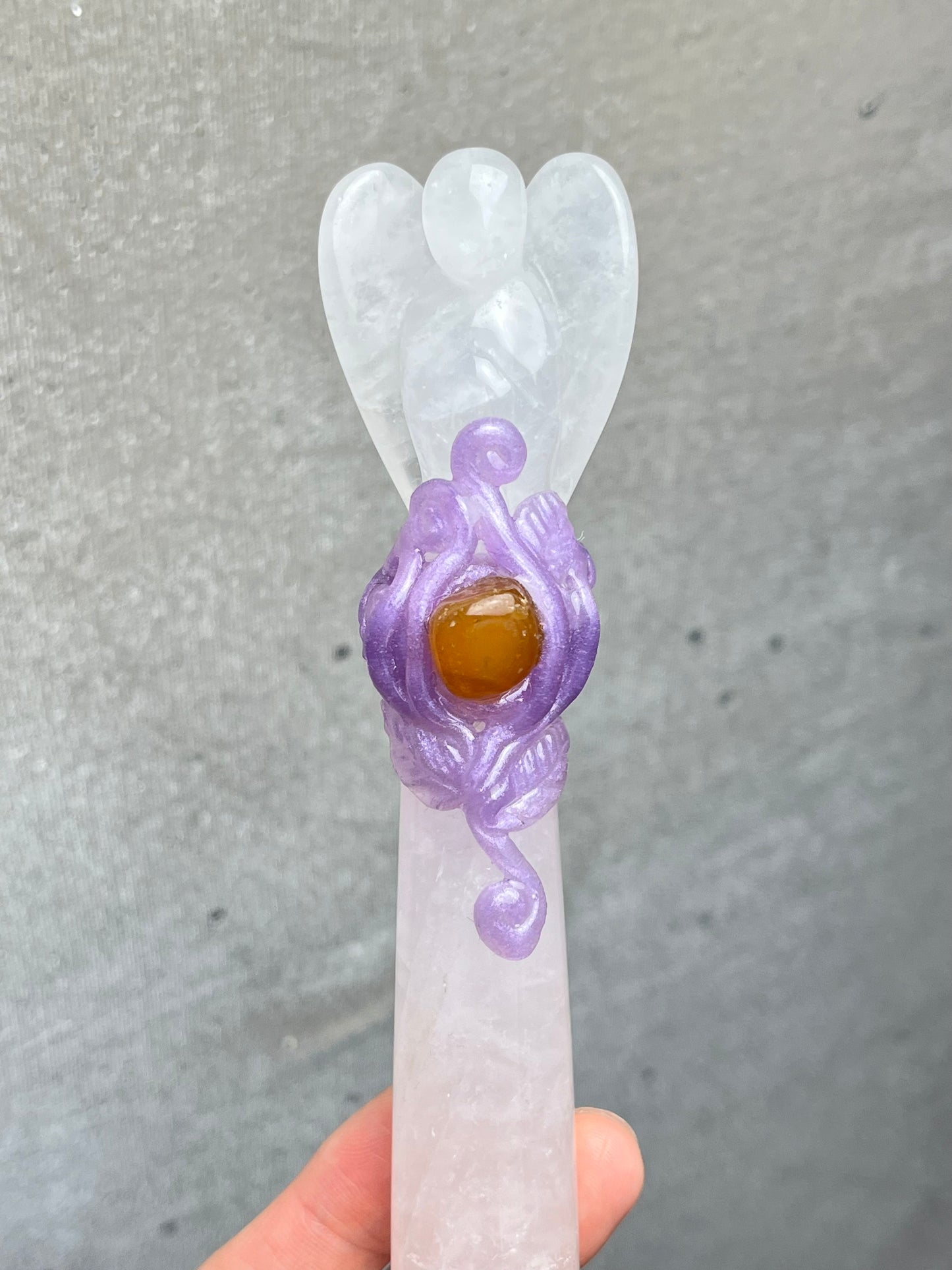 Krystall tryllestav, Klarkvarts+Rosenkvarts