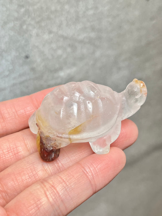 Klar kvarts med limonitt & hematitt skilpadde