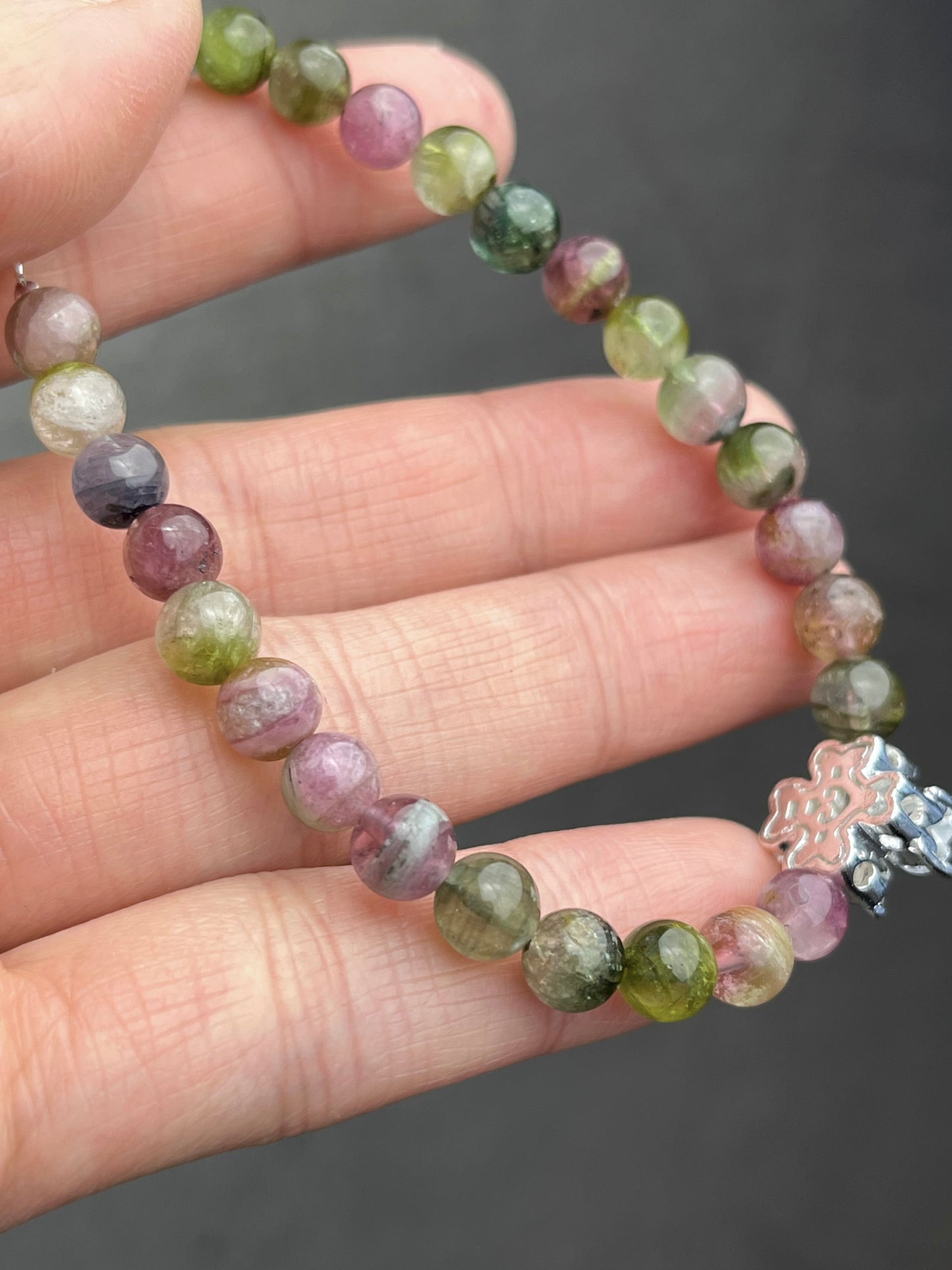Handmade tourmaline bracelet with carabiner lock