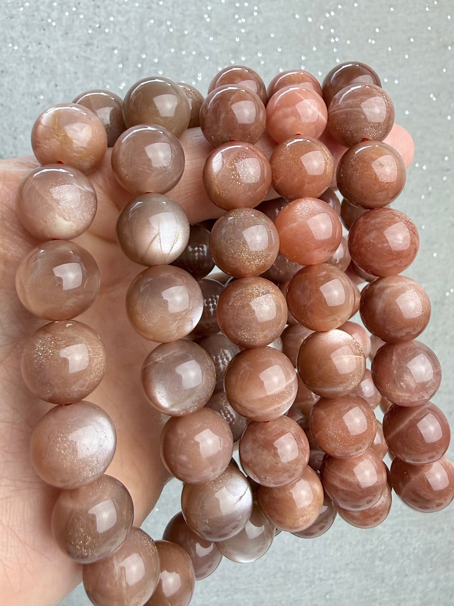 Solstein og månestein armbånd 11-12mm+