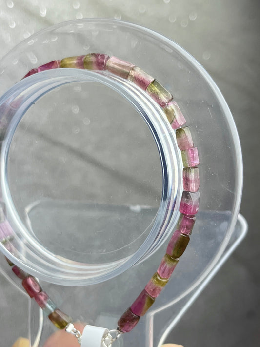 Watermelon Tourmaline bracelet in 925 sterling silver