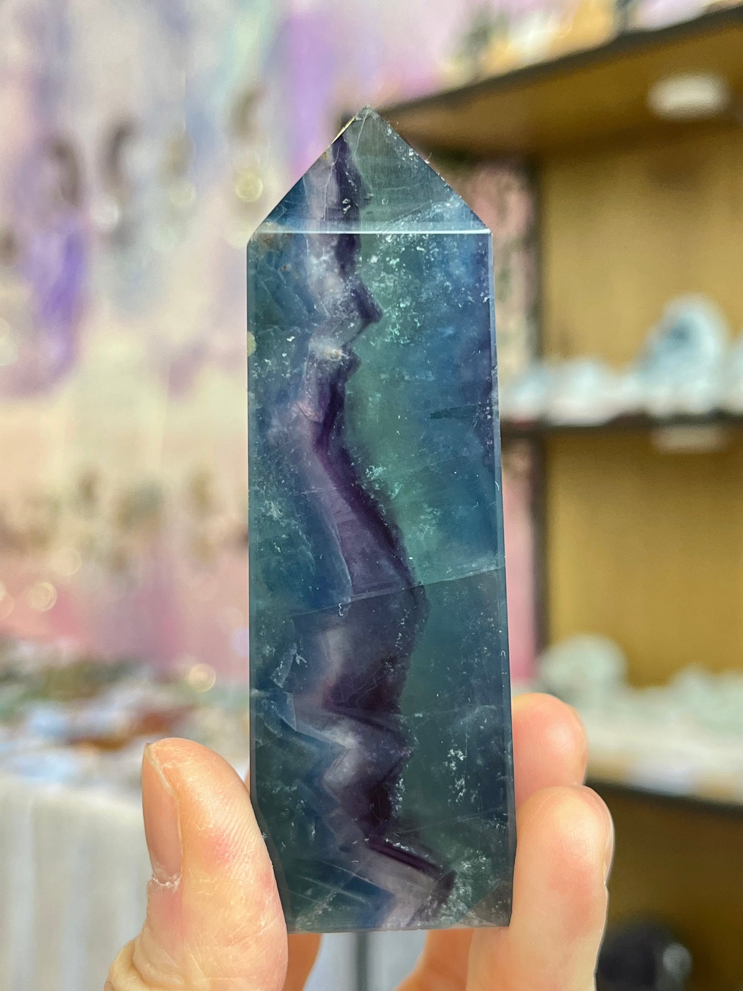 Rainbow fluorite tower