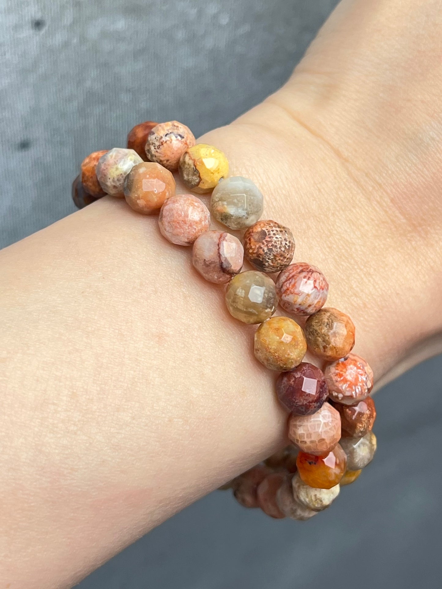 Agatisert Korall armbånd 7-8mm+