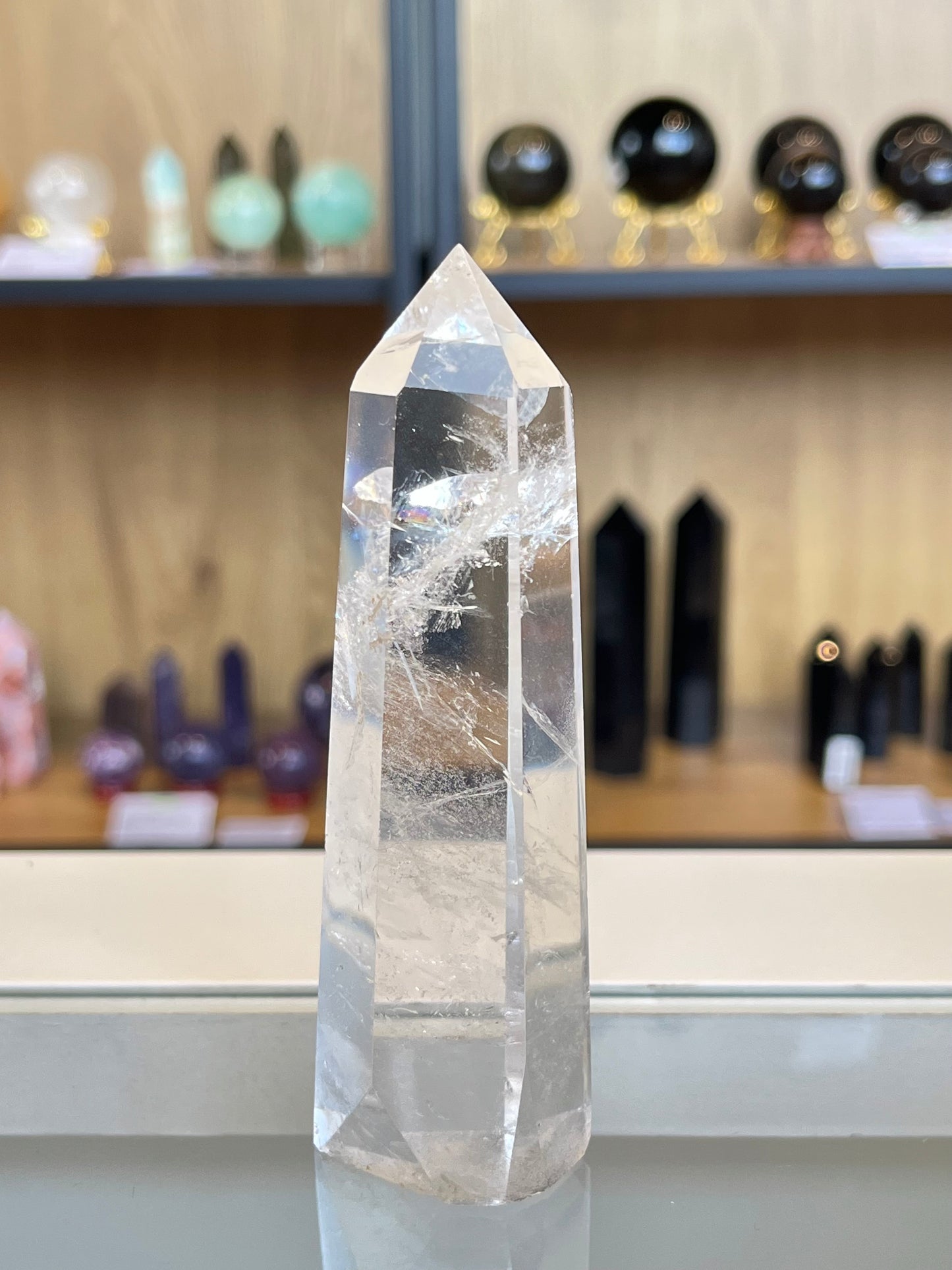 Rock crystal clear quartz tower
