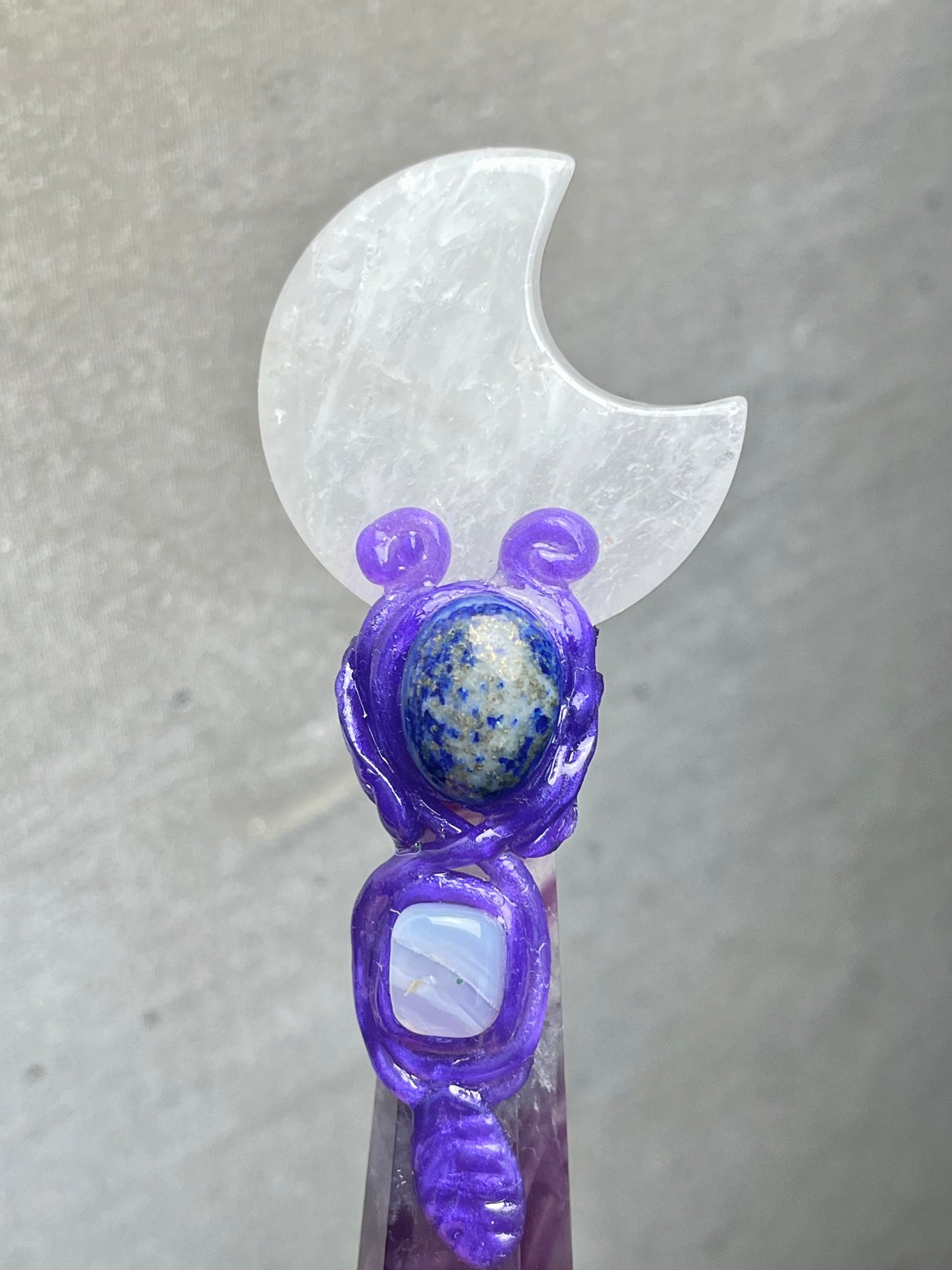 Krystall tryllestav, Klarkvarts+Fluoritt