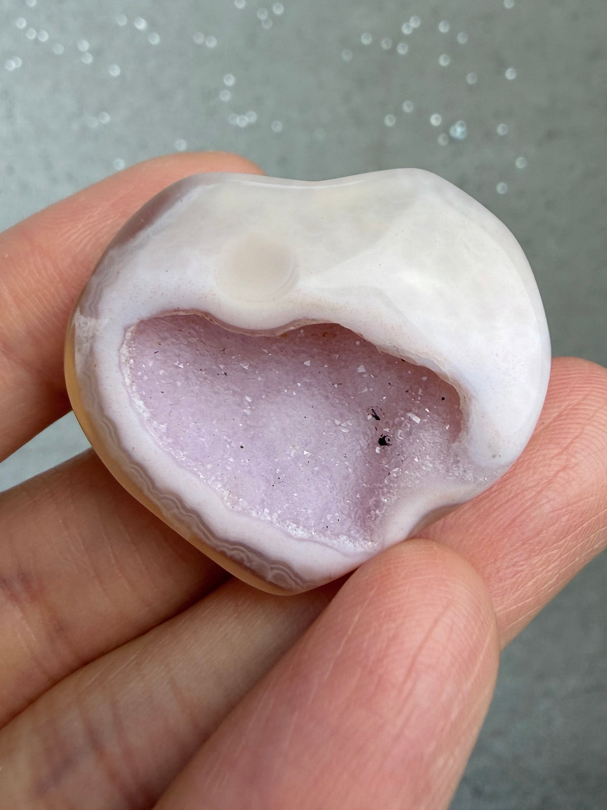 Druzy Agat Hjerte, Rosa/Lilla