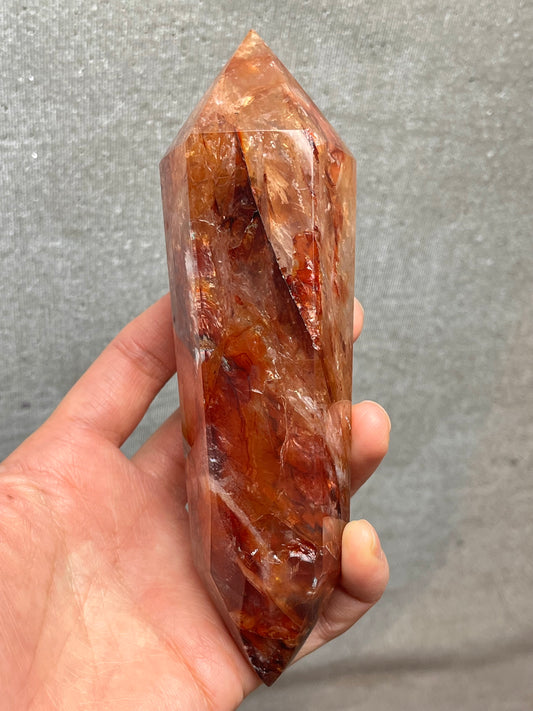 Flammekvarts polert dobbelt terminert