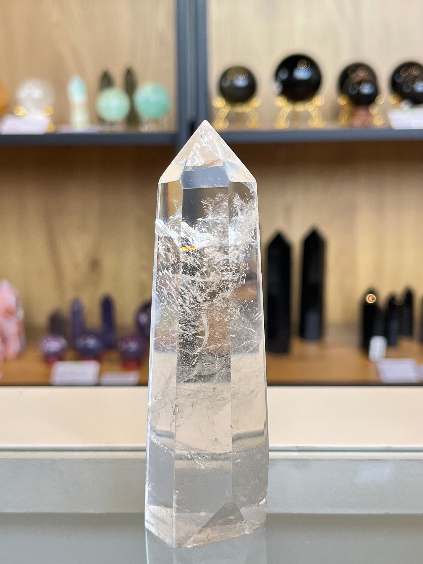 Rock crystal clear quartz tower