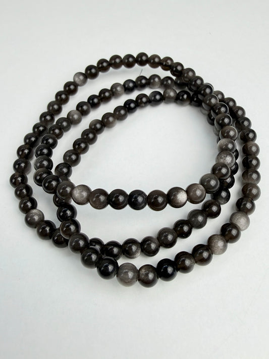 Sølv obsidian armbånd 5mm+