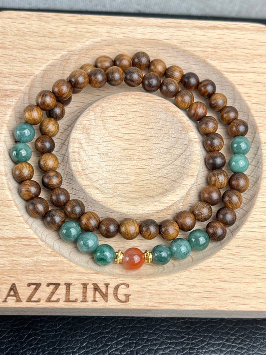 Tre,Jade og karneol armbånd 6mm+