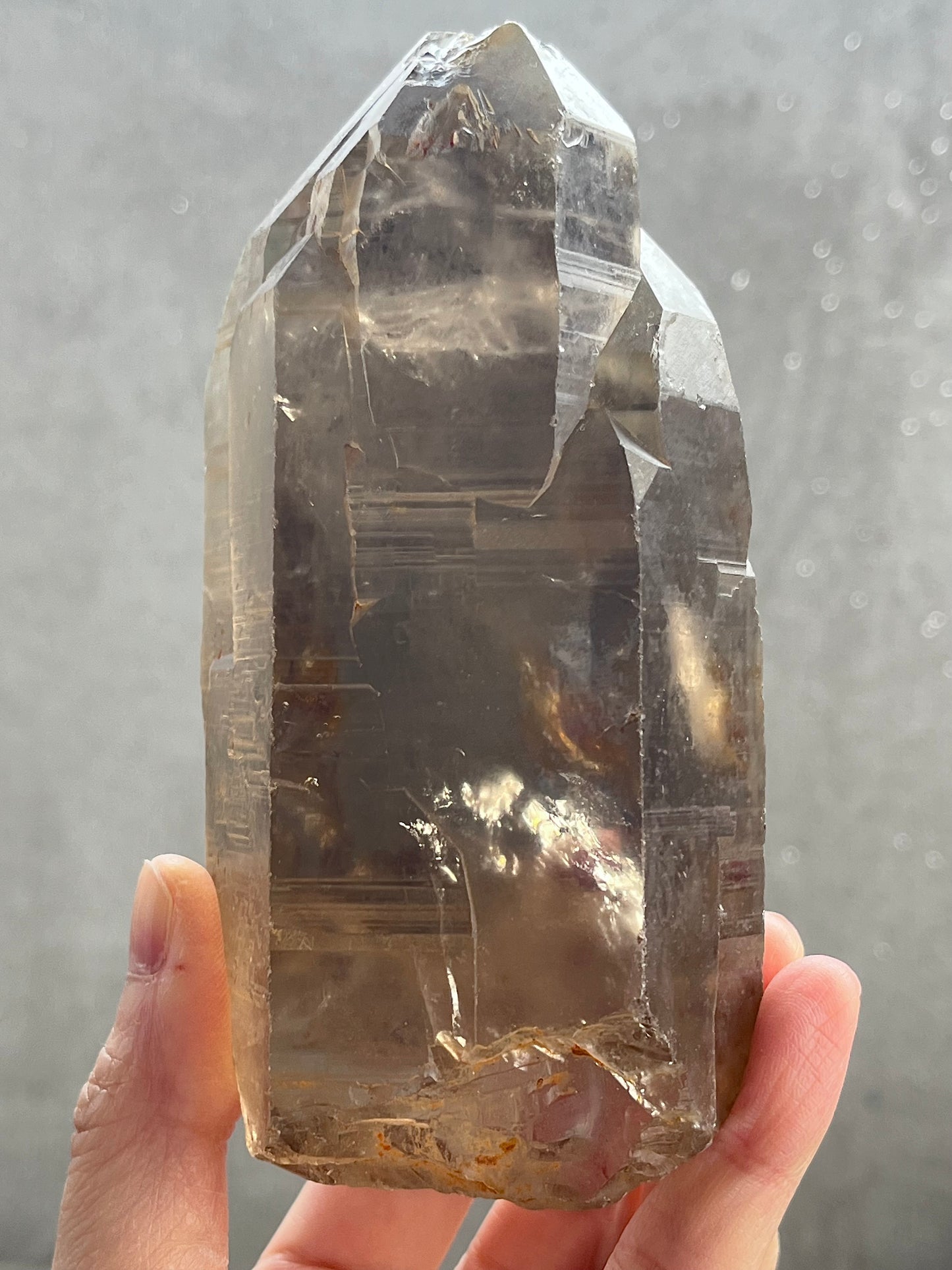 Natural elestial smoky quartz with skeletal structure