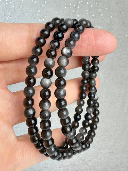 Sølv obsidian armbånd 5mm+