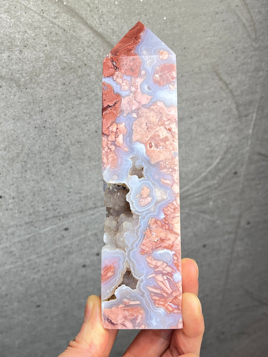 Druzy Rosa Agat tårn (Cotton Candy Agate)