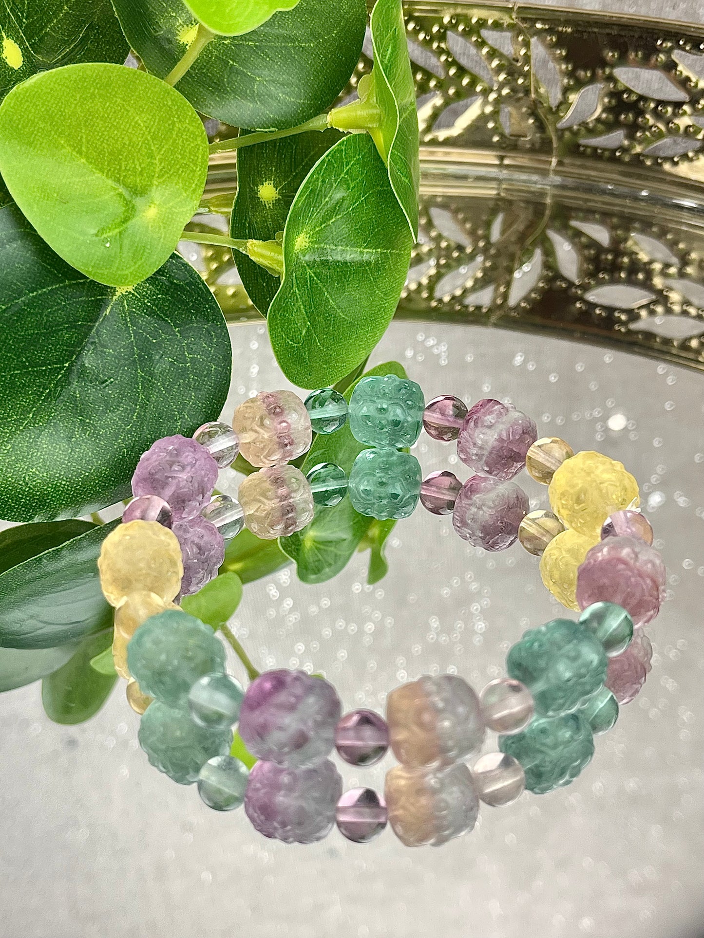 Utskåret fluorittarmbånd 11mm+