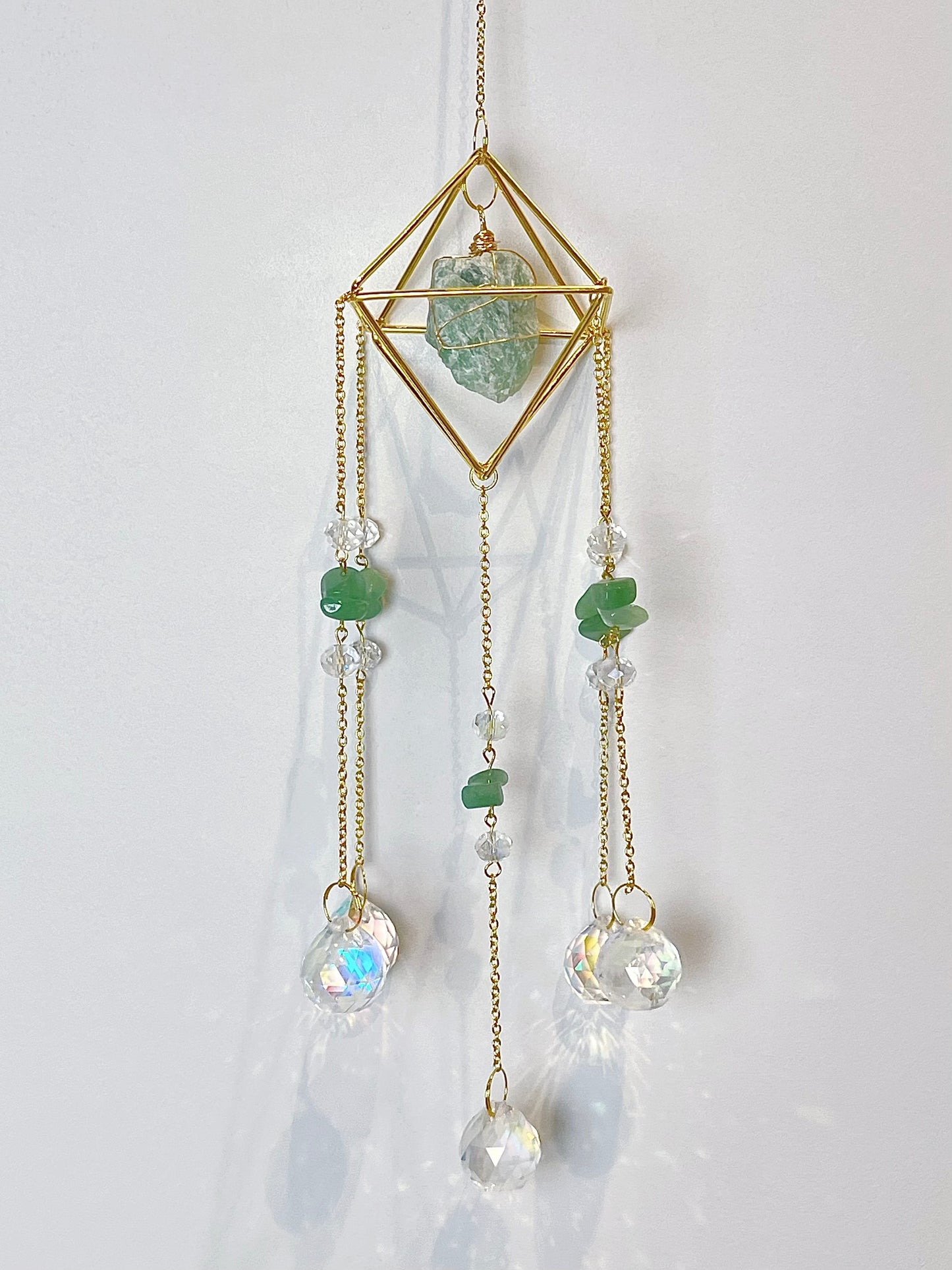 Krystall solfanger, Fluoritt+Grønn Aventurin