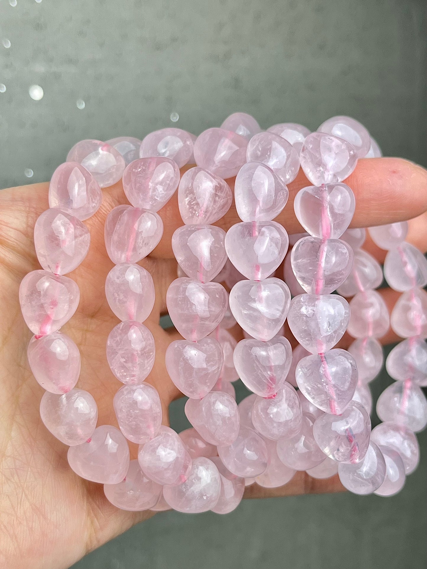 Rosenkvarts hjerte armbånd 11mm+