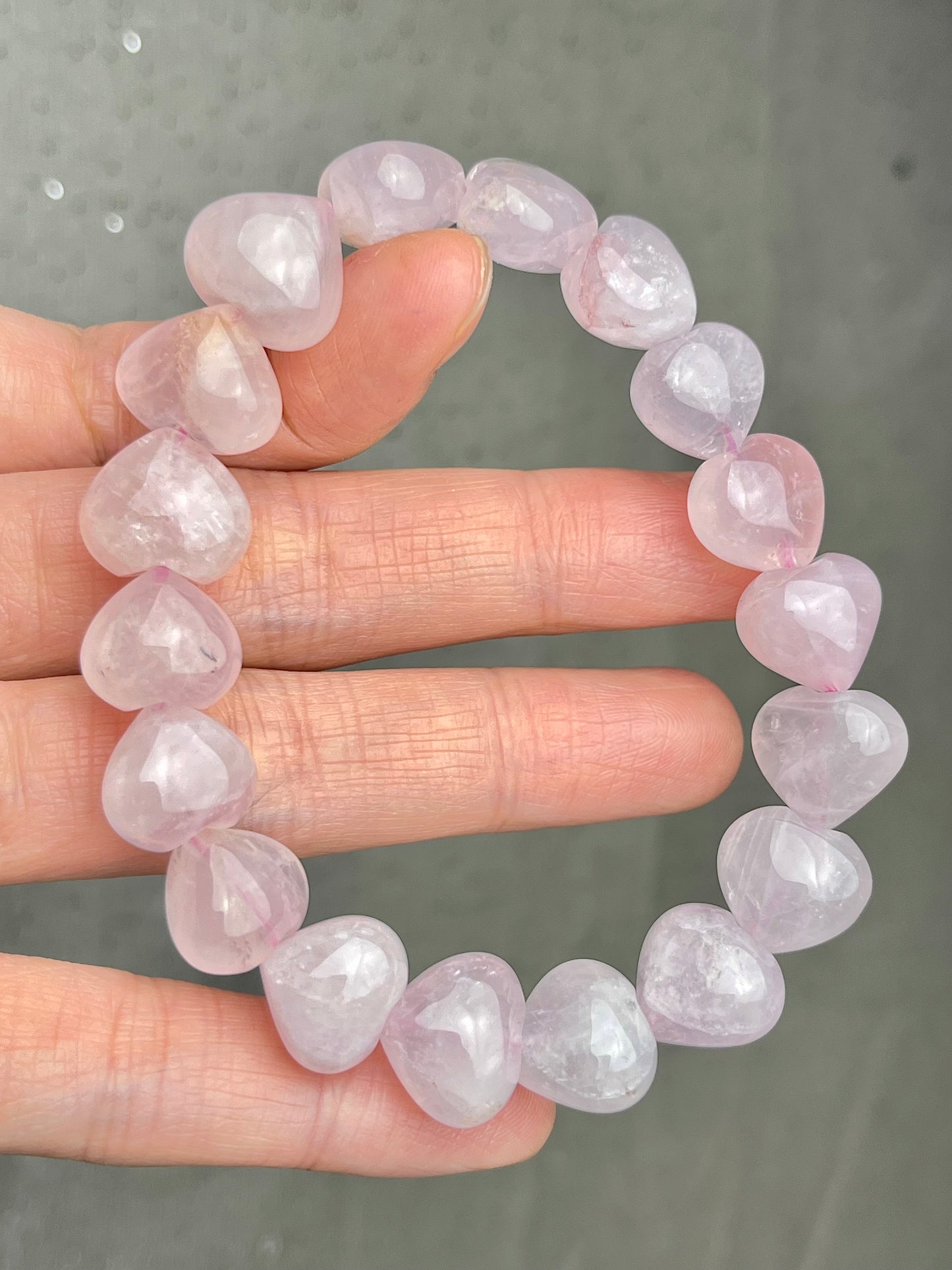 Rosenkvarts hjerte armbånd 13mm+