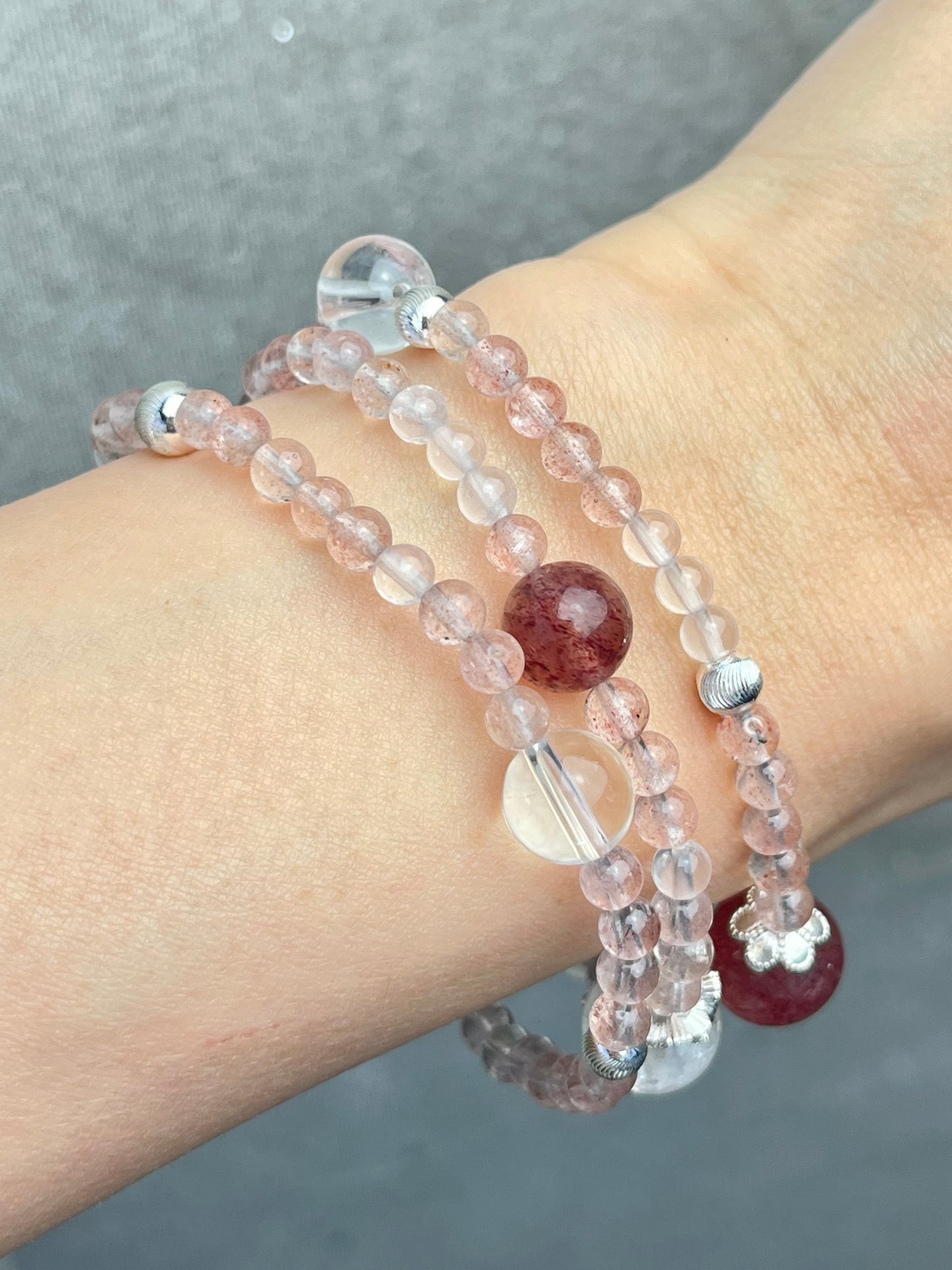 Jordbærkvarts og klar kvarts Halskjede/Armbånd