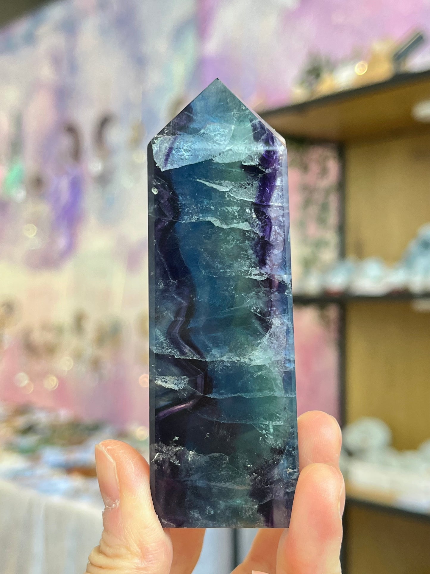 Rainbow fluorite tower